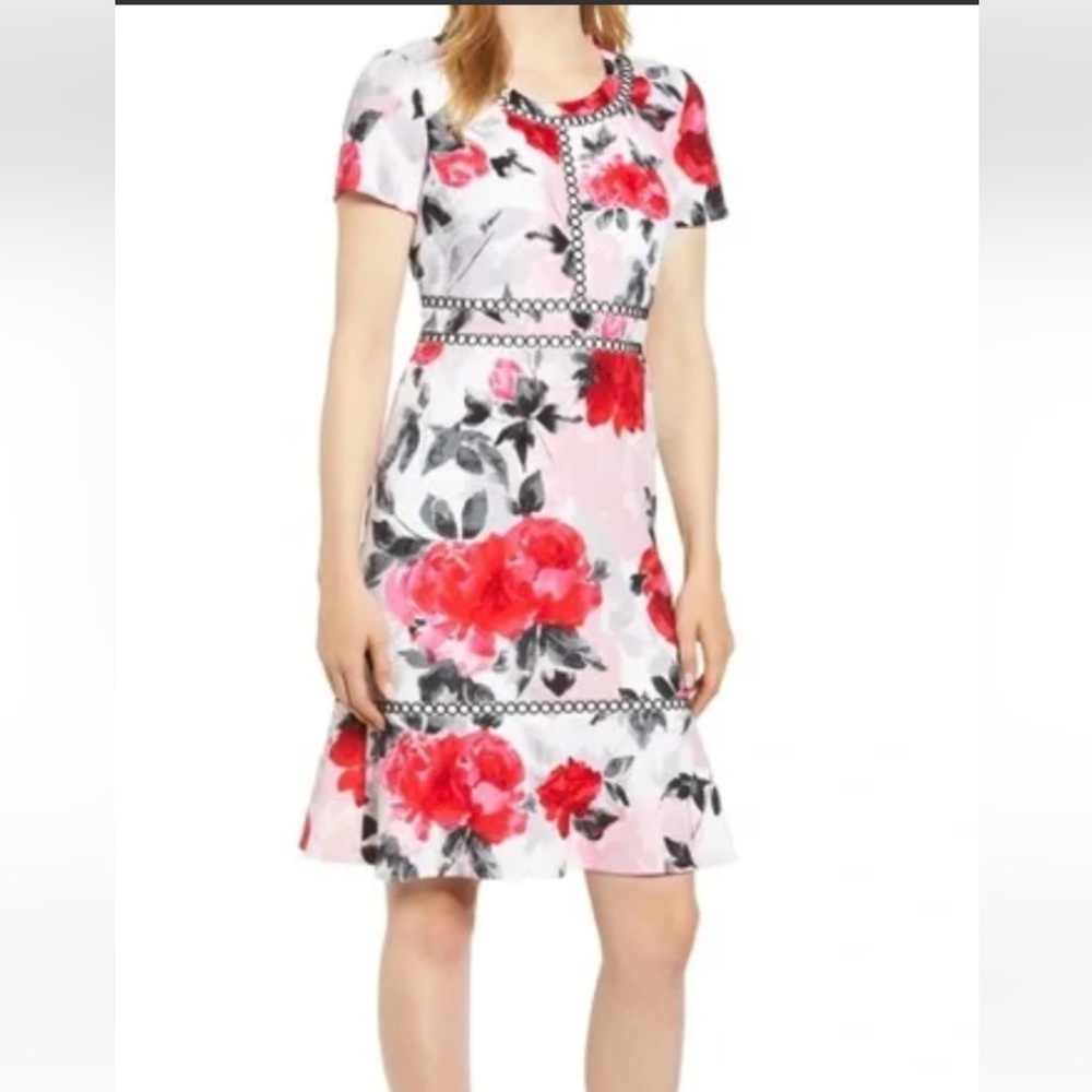Karl Lagerfeld Red and White Floral Midi Dress